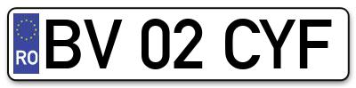 Placuta inmatriculare numar auto  BV-02-CYF, BV 02 CYF, BV02CYF