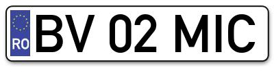Placuta inmatriculare numar auto  BV-02-MIC, BV 02 MIC, BV02MIC