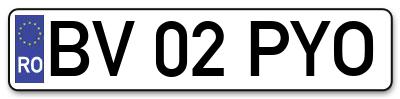 Placuta inmatriculare numar auto  BV-02-PYO, BV 02 PYO, BV02PYO