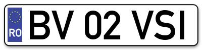Placuta inmatriculare numar auto  BV-02-VSI, BV 02 VSI, BV02VSI