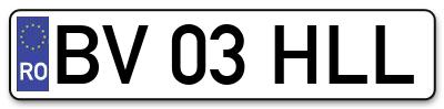 Placuta inmatriculare numar auto  BV-03-HLL, BV 03 HLL, BV03HLL