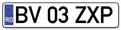 Placuta inmatriculare numar auto  BV-03-ZXP, BV 03 ZXP, BV03ZXP