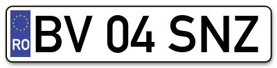 Placuta inmatriculare numar auto  BV-04-SNZ, BV 04 SNZ, BV04SNZ