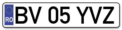 Placuta inmatriculare numar auto  BV-05-YVZ, BV 05 YVZ, BV05YVZ