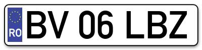 Placuta inmatriculare numar auto  BV-06-LBZ, BV 06 LBZ, BV06LBZ