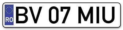 Placuta inmatriculare numar auto  BV-07-MIU, BV 07 MIU, BV07MIU