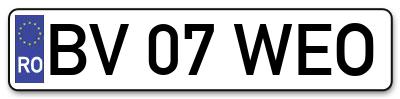 Placuta inmatriculare numar auto  BV-07-WEO, BV 07 WEO, BV07WEO