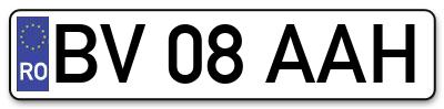 Placuta inmatriculare numar auto  BV-08-AAH, BV 08 AAH, BV08AAH