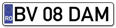 Placuta inmatriculare numar auto  BV-08-DAM, BV 08 DAM, BV08DAM