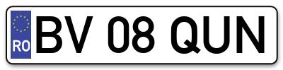 Placuta inmatriculare numar auto  BV-08-QUN, BV 08 QUN, BV08QUN