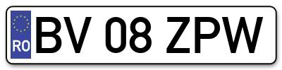 Placuta inmatriculare numar auto  BV-08-ZPW, BV 08 ZPW, BV08ZPW