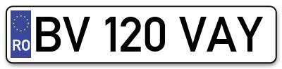 Placuta inmatriculare numar auto  BV-120-VAY, BV 120 VAY, BV120VAY