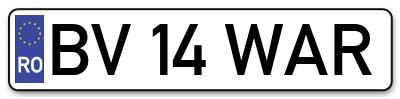 Placuta inmatriculare numar auto  BV-14-WAR, BV 14 WAR, BV14WAR
