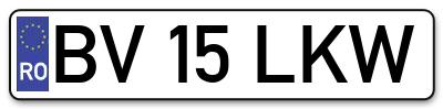 Placuta inmatriculare numar auto  BV-15-LKW, BV 15 LKW, BV15LKW