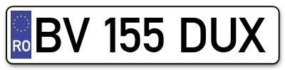 Placuta inmatriculare numar auto  BV-155-DUX, BV 155 DUX, BV155DUX