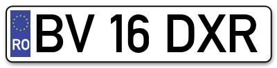 Placuta inmatriculare numar auto  BV-16-DXR, BV 16 DXR, BV16DXR