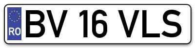 Placuta inmatriculare numar auto  BV-16-VLS, BV 16 VLS, BV16VLS