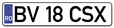 Placuta inmatriculare numar auto  BV-18-CSX, BV 18 CSX, BV18CSX