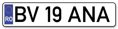 Placuta inmatriculare numar auto  BV-19-ANA, BV 19 ANA, BV19ANA