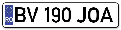 Placuta inmatriculare numar auto  BV-190-JOA, BV 190 JOA, BV190JOA