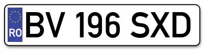 Placuta inmatriculare numar auto  BV-196-SXD, BV 196 SXD, BV196SXD