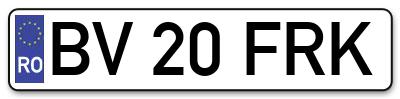 Placuta inmatriculare numar auto  BV-20-FRK, BV 20 FRK, BV20FRK