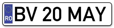 Placuta inmatriculare numar auto  BV-20-MAY, BV 20 MAY, BV20MAY