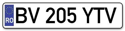 Placuta inmatriculare numar auto  BV-205-YTV, BV 205 YTV, BV205YTV