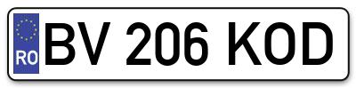 Placuta inmatriculare numar auto  BV-206-KOD, BV 206 KOD, BV206KOD