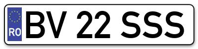 Placuta inmatriculare numar auto  BV-22-SSS, BV 22 SSS, BV22SSS