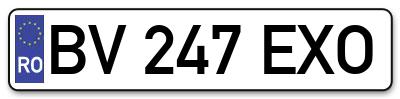 Placuta inmatriculare numar auto  BV-247-EXO, BV 247 EXO, BV247EXO