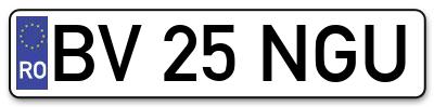 Placuta inmatriculare numar auto  BV-25-NGU, BV 25 NGU, BV25NGU