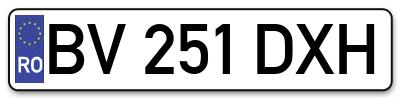 Placuta inmatriculare numar auto  BV-251-DXH, BV 251 DXH, BV251DXH