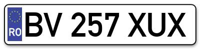 Placuta inmatriculare numar auto  BV-257-XUX, BV 257 XUX, BV257XUX