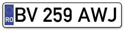 Placuta inmatriculare numar auto  BV-259-AWJ, BV 259 AWJ, BV259AWJ