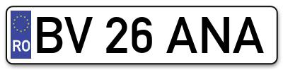 Placuta inmatriculare numar auto  BV-26-ANA, BV 26 ANA, BV26ANA