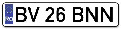 Placuta inmatriculare numar auto  BV-26-BNN, BV 26 BNN, BV26BNN