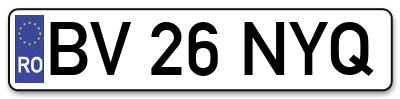 Placuta inmatriculare numar auto  BV-26-NYQ, BV 26 NYQ, BV26NYQ