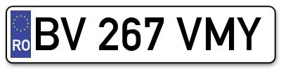 Placuta inmatriculare numar auto  BV-267-VMY, BV 267 VMY, BV267VMY