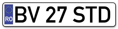 Placuta inmatriculare numar auto  BV-27-STD, BV 27 STD, BV27STD