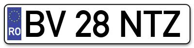 Placuta inmatriculare numar auto  BV-28-NTZ, BV 28 NTZ, BV28NTZ