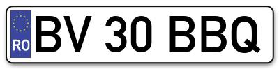 Placuta inmatriculare numar auto  BV-30-BBQ, BV 30 BBQ, BV30BBQ