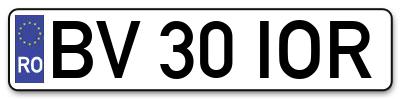 Placuta inmatriculare numar auto  BV-30-IOR, BV 30 IOR, BV30IOR
