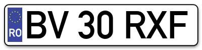Placuta inmatriculare numar auto  BV-30-RXF, BV 30 RXF, BV30RXF