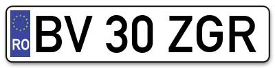 Placuta inmatriculare numar auto  BV-30-ZGR, BV 30 ZGR, BV30ZGR
