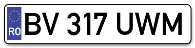 Placuta inmatriculare numar auto  BV-317-UWM, BV 317 UWM, BV317UWM