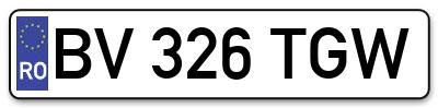 Placuta inmatriculare numar auto  BV-326-TGW, BV 326 TGW, BV326TGW