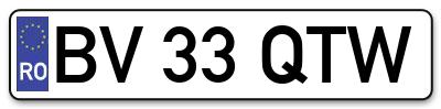 Placuta inmatriculare numar auto  BV-33-QTW, BV 33 QTW, BV33QTW