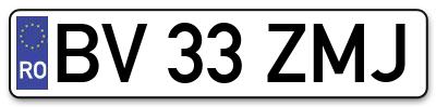 Placuta inmatriculare numar auto  BV-33-ZMJ, BV 33 ZMJ, BV33ZMJ
