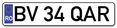 Placuta inmatriculare numar auto  BV-34-QAR, BV 34 QAR, BV34QAR